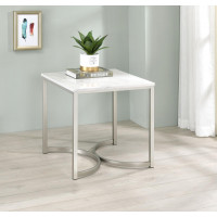 Coaster Furniture 721867 Faux Marble Square End Table White and Satin Nickel